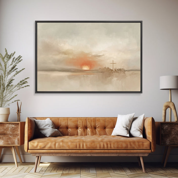 Soft Horizon Grace, Framed Canvas Print, Minimalist Christian Art, Christian Wall Art, Christian Art Canvas, Subtle Christian Art, Christia