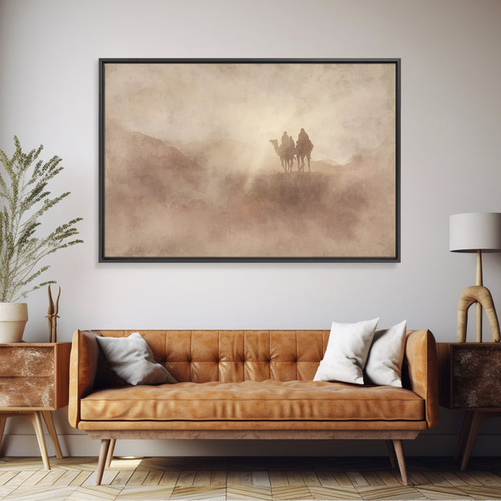 Misty Caravan Dawn, Framed Canvas Print, Christian Art Canvas, Christian Wall Art, Vintage Christian Art, Moody Christian Art