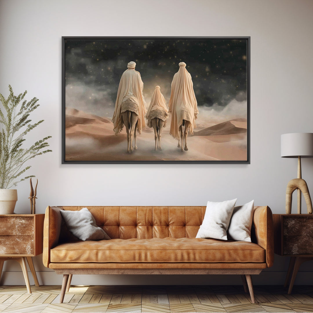 Desert Pilgrims – Framed Canvas Print – Christian Wall Art – Christian Art Canvas – Christian Christmas Art – Jesus Painting