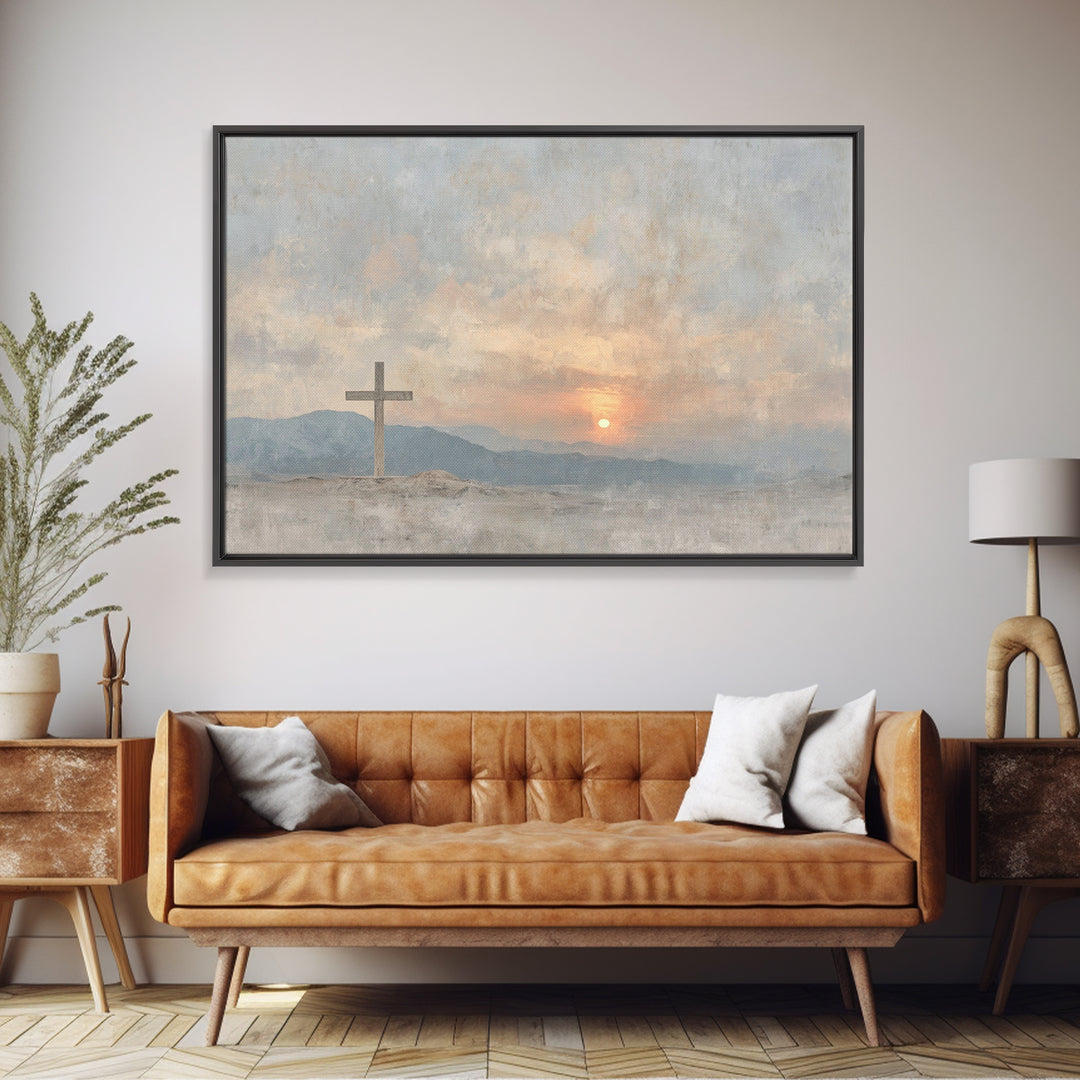 Morning Cross Hope, Framed Canvas Print, Christian Art Canvas, Christian Wall Art, Modern Christian Art, Christian Painting, Large Christia