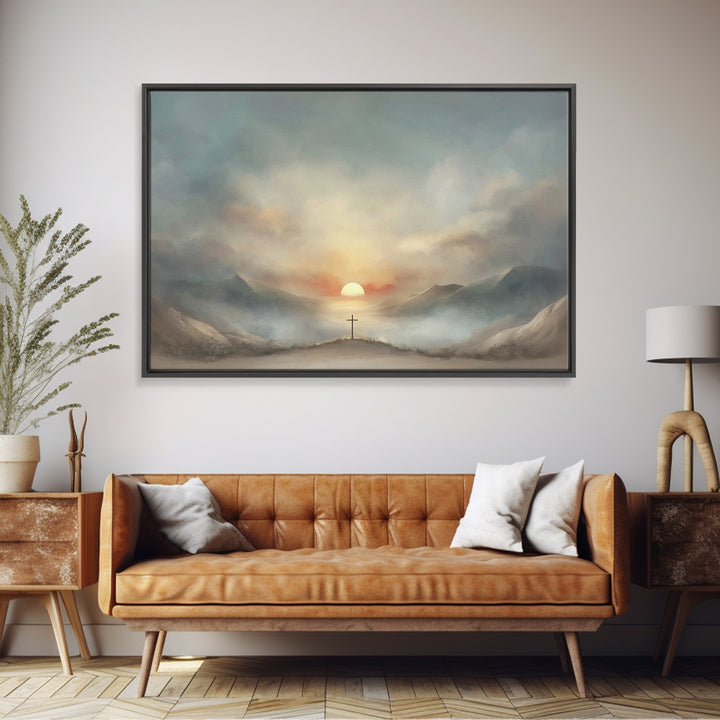 Valley Of Mercy, Framed Canvas Print, Christian Art Canvas, Christian Wall Art, Modern Christian Painting, Christian Decor, Blue Christian