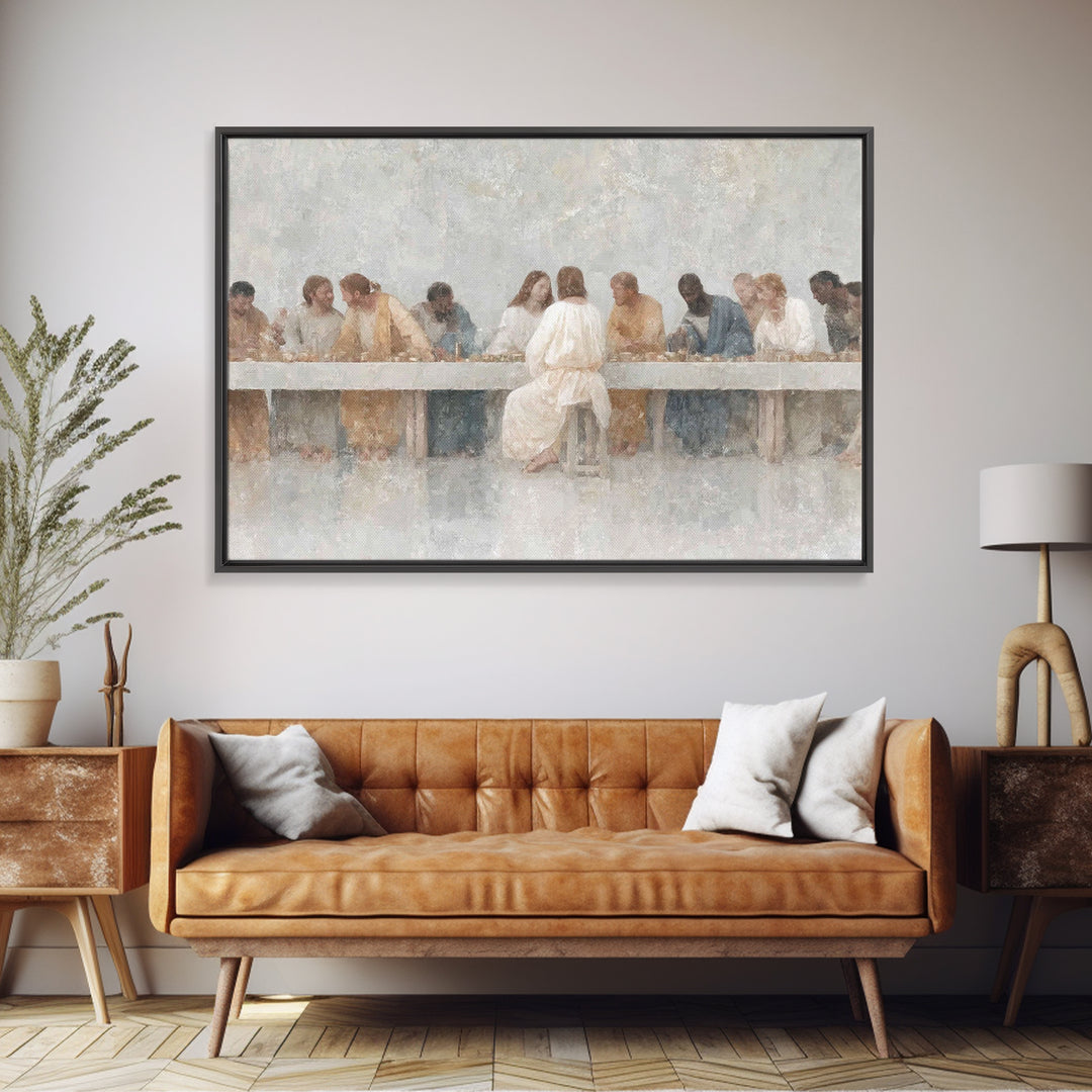 Sacred Banquet Harmony, Framed Canvas Print, Christian Art Work, Modern Christian Painting, Jesus Paintings, Christian Decor, Christmas Art