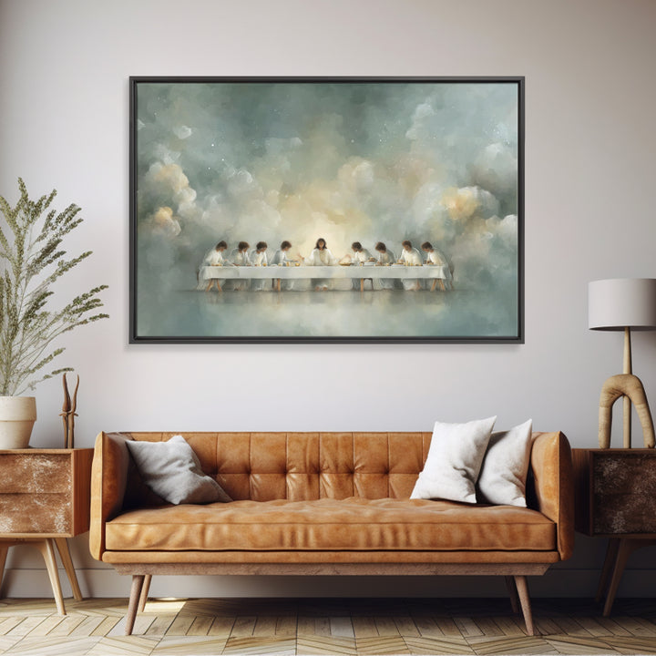 Celestial Supper Peace – Framed Canvas Print – Christian Art Print – Abstract Christian Art – Christian Wall Art – Jesus Painting – White C