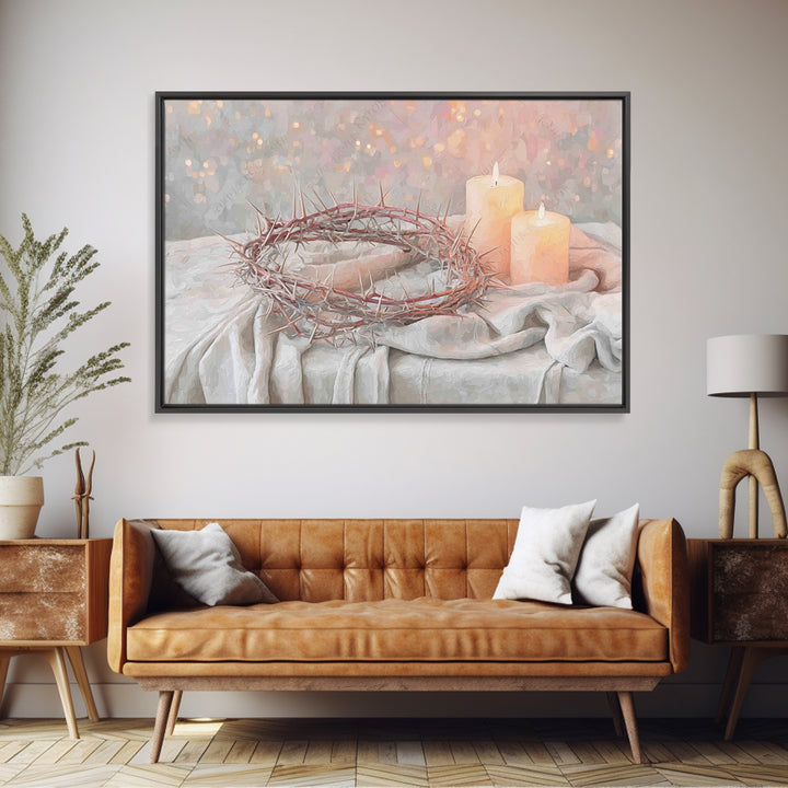 Crown Of Thorns Reverence, Framed Canvas Print, Christian Wall Art, Christian Art Canvas, Christian Art Gift, Christian Painting, Christian
