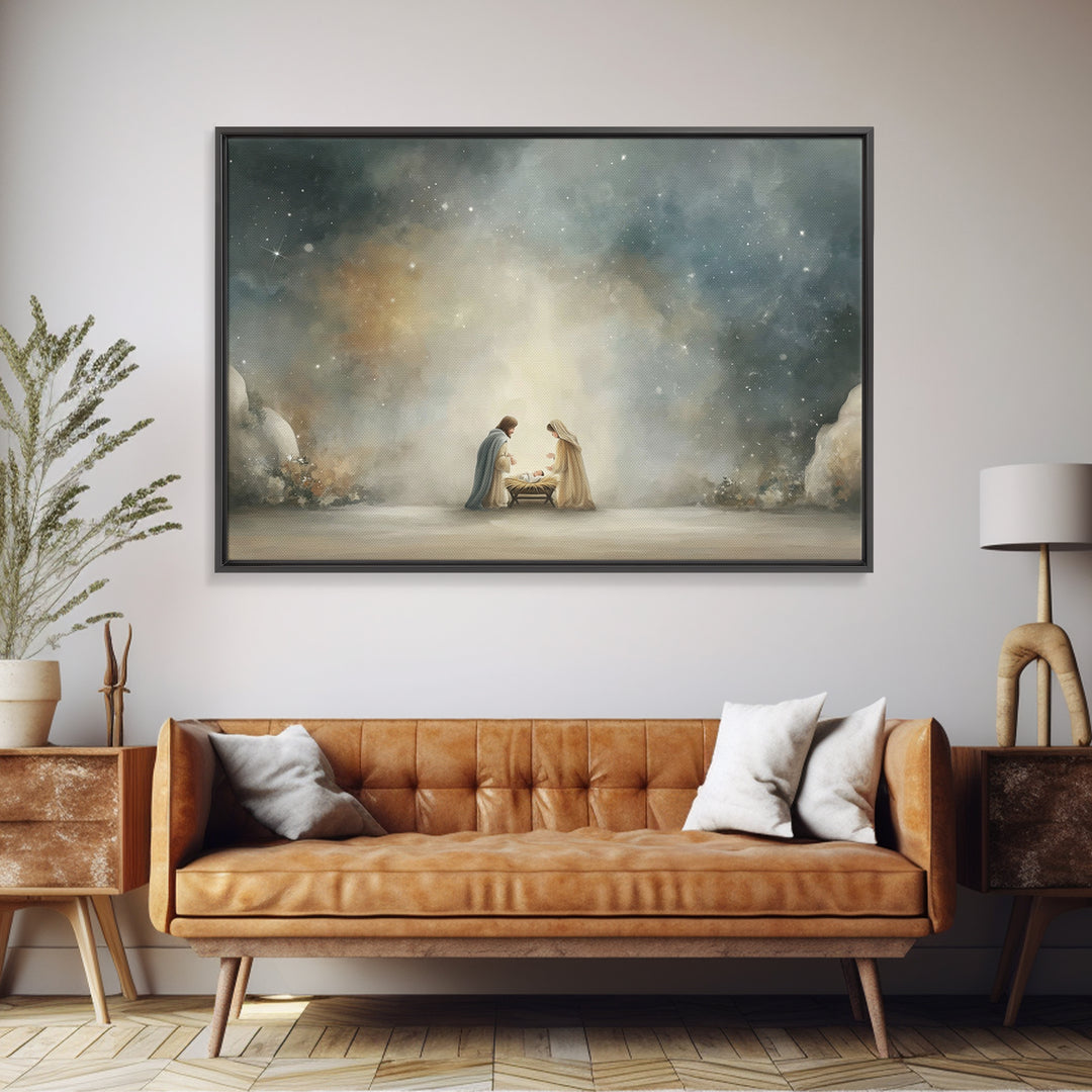 Holy Night Glory, Framed Canvas Print, Christian Christmas Art, Jesus Art Print, Christmas Wall Art, Christian Art Canvas, Modern Christian