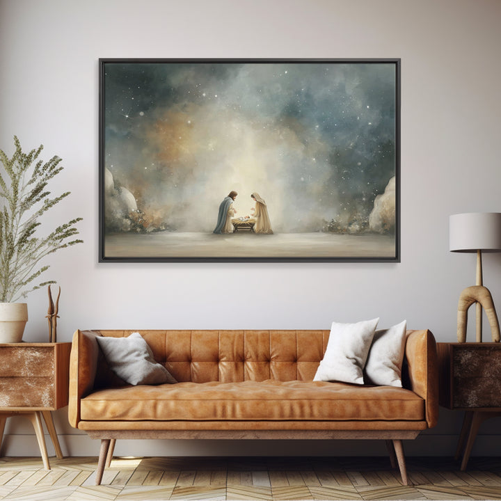 Holy Night Glory, Framed Canvas Print, Christian Christmas Art, Jesus Art Print, Christmas Wall Art, Christian Art Canvas, Modern Christian
