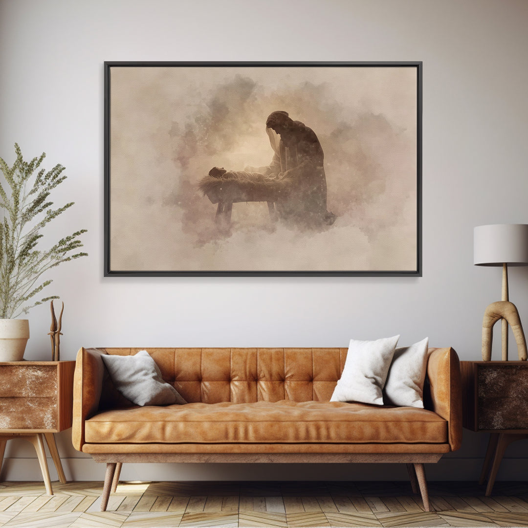 Sacred Manger Calm | Framed Canvas Print | Christian Art Canvas | Jesus Christmas Art | Christmas Wall Art | Subtle Christian Art | Christi