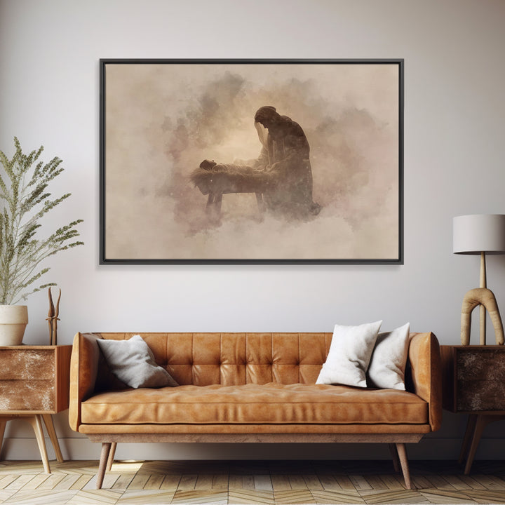 Sacred Manger Calm | Framed Canvas Print | Christian Art Canvas | Jesus Christmas Art | Christmas Wall Art | Subtle Christian Art | Christi