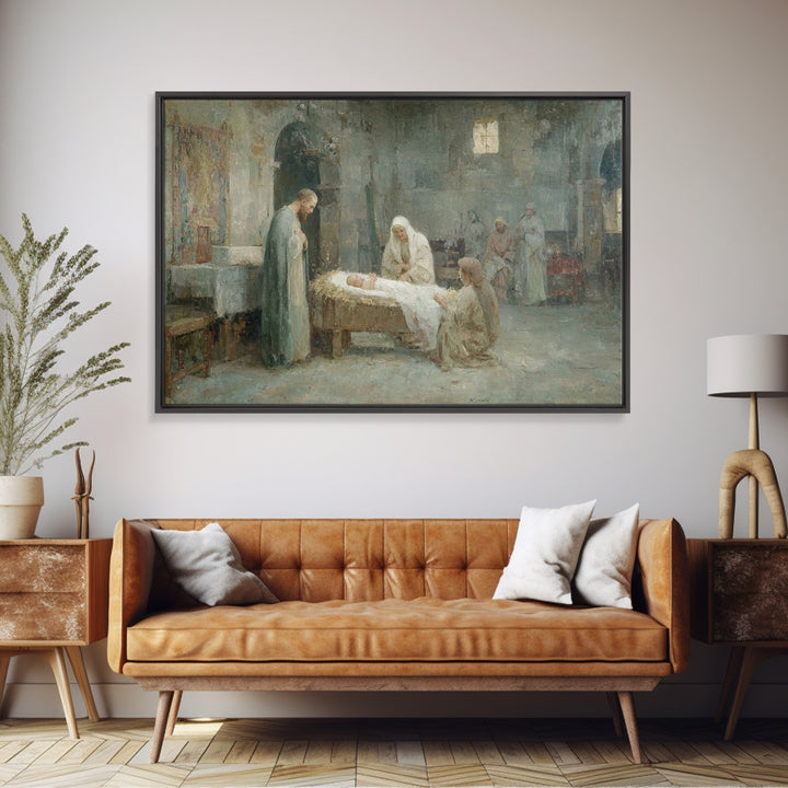 Pure Morning Grace, Framed Canvas Print, Christian Wall Art, Christmas Art Framed, Christian Art Canvas, White Christmas Art, Subtle Christ