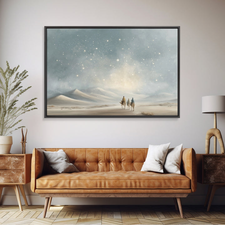 Desert Night Journey, Framed Canvas Print, Christian Art Prints, Jesus Painting, Christmas Art Prints, Christian Decor For Home, Modern Chr