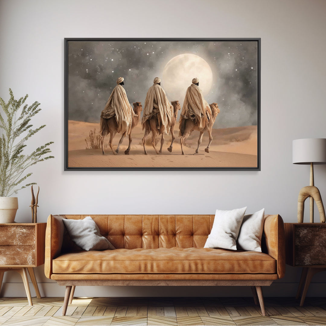 Moonlit Journey – Framed Canvas Print – Christian Art Canvas – Christmas Art – Christian Art Work – Christian Christmas Art – Christian Pai