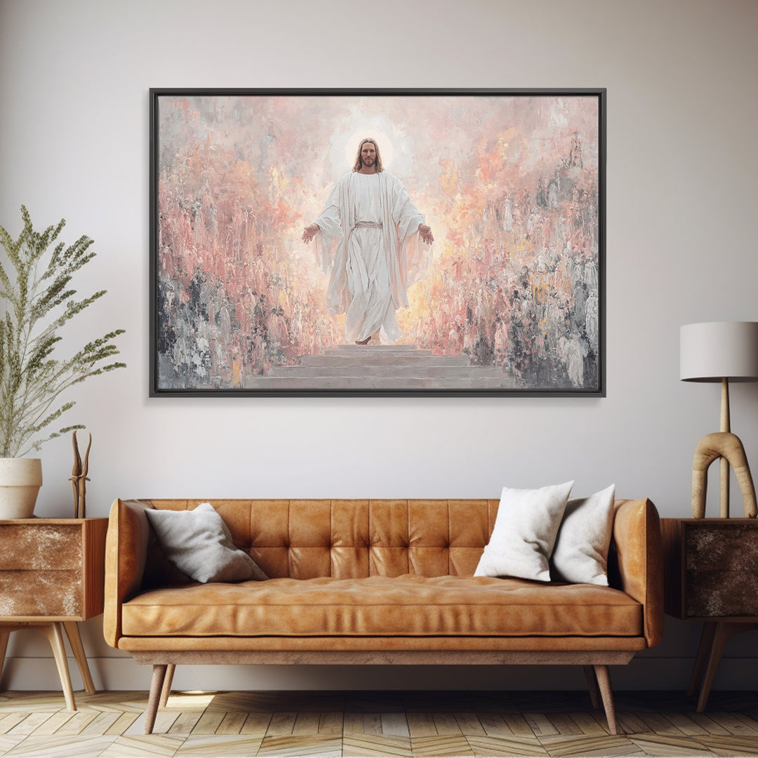Heaven’s Welcome, Framed Canvas Print, Christian Wall Art, Jesus Painting, Christian Art Canvas, Christian Art Prints, Christian Art Work