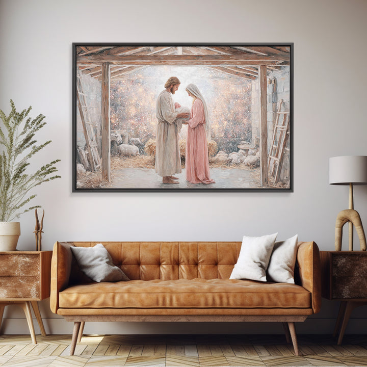 Holy Nativity Light | Framed Canvas Print | Christian Art Canvas | Christmas Art | Christian Wall Art | Jesus Christmas Art | Christian Gif