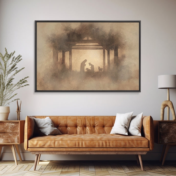 Silent Manger Calm, Framed Canvas Print, Christmas Art, Christian Wall Art, Christian Christmas Art, Christian Art Canvas, Christian Decor