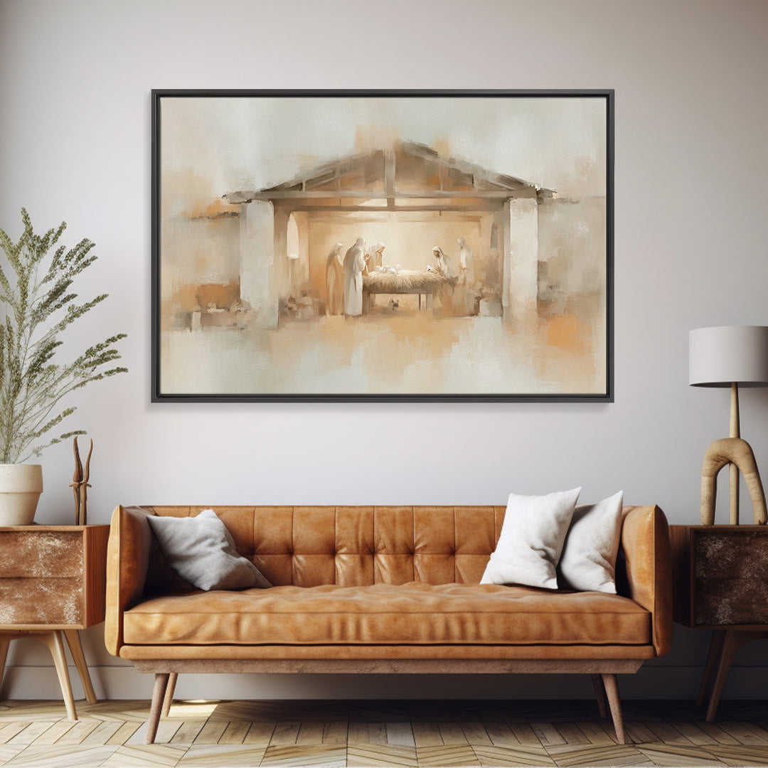 Sacred Birth Glow | Framed Canvas Print | Christian Wall Art | Christmas Art | Christian Art Canvas | Christian Christmas Decor | Christian