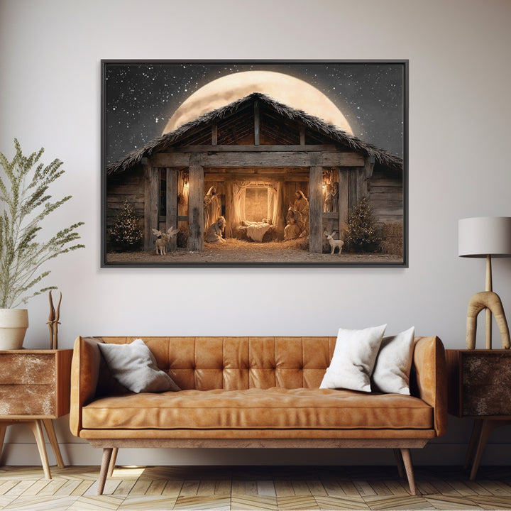 Moonlit Nativity, Framed Canvas Print, Christmas Art, Christian Wall Art, Christian Christmas Decor, Christian Art Canvas, Christmas Art Pr