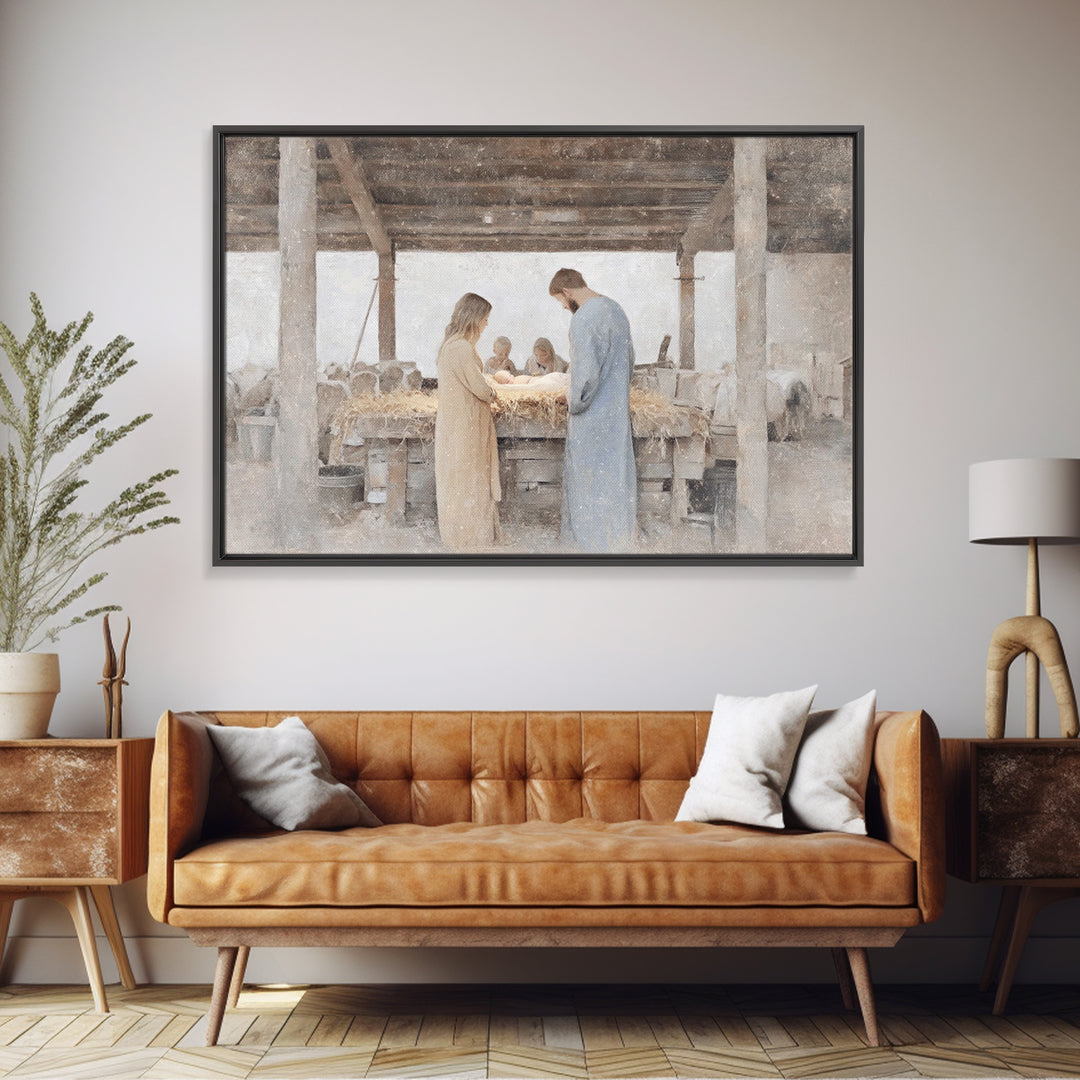 Humble Stable Grace – Framed Canvas Print – Christian Art Canvas – Christian Wall Art – Christmas Art – Christian Christmas Art – Jesus Pai