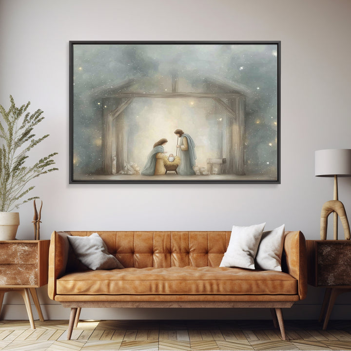 Manger Blessing | Framed Canvas Print | Christian Art Canvas | Christmas Art | Christian Wall Art | Christian Christmas Decor | Jesus Art P
