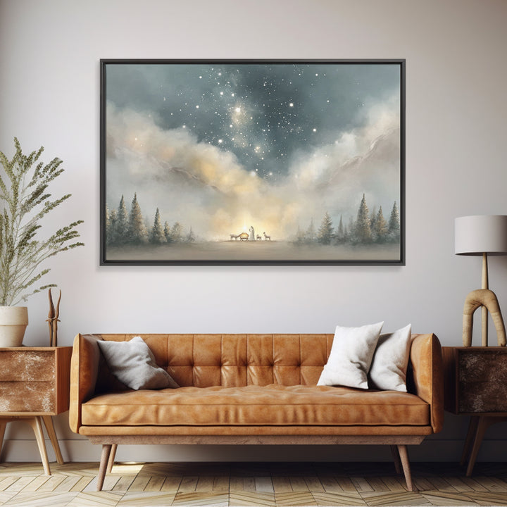 Starry Night Miracle, Framed Canvas Print, Christian Wall Art, Christmas Art, Christian Art Canvas, Christian Christmas Art, Christian Gift