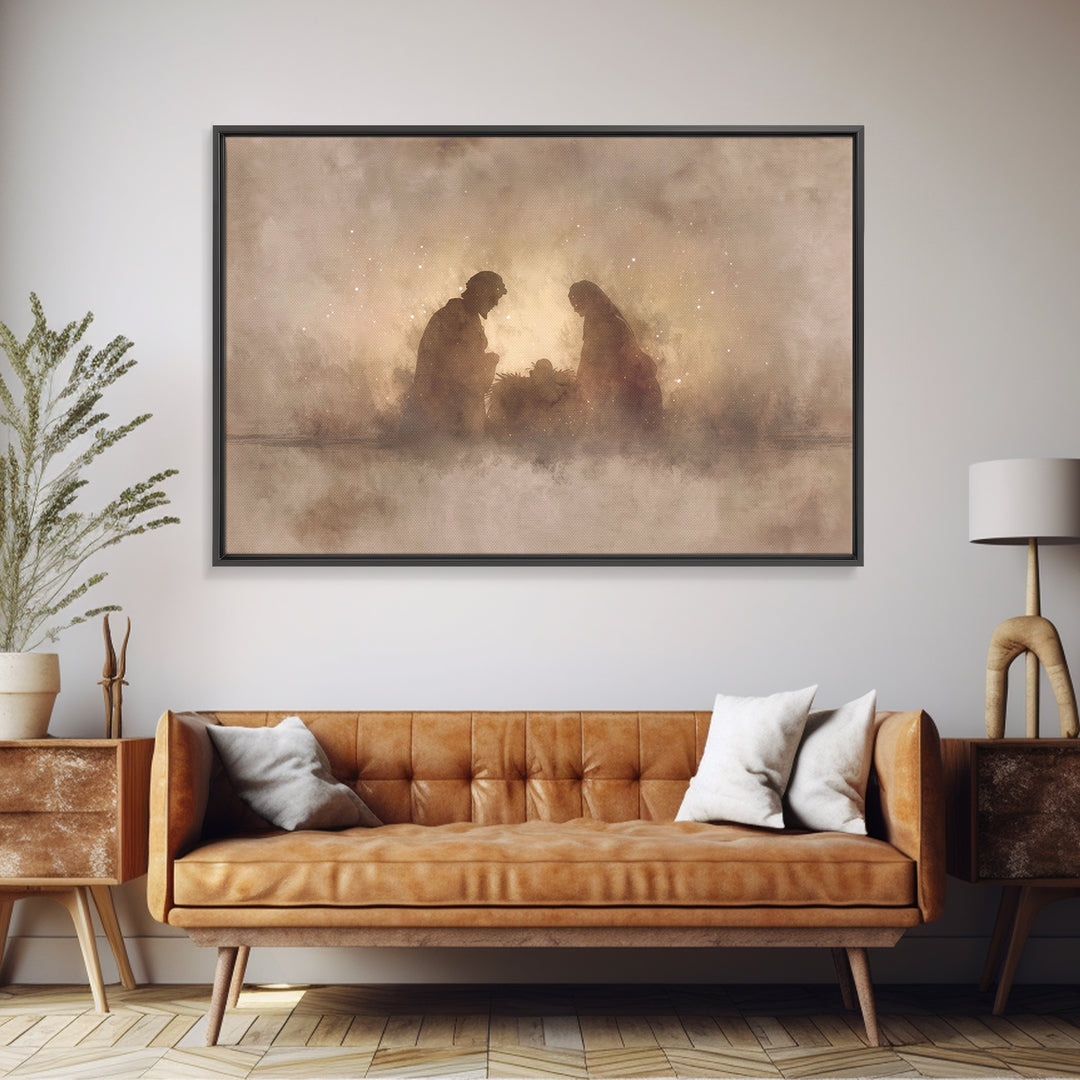 Holy Family Silhouette – Framed Canvas Print – Christian Christmas Art – Christian Art Canvas – Christmas Art – Christian Wall Art – Christ
