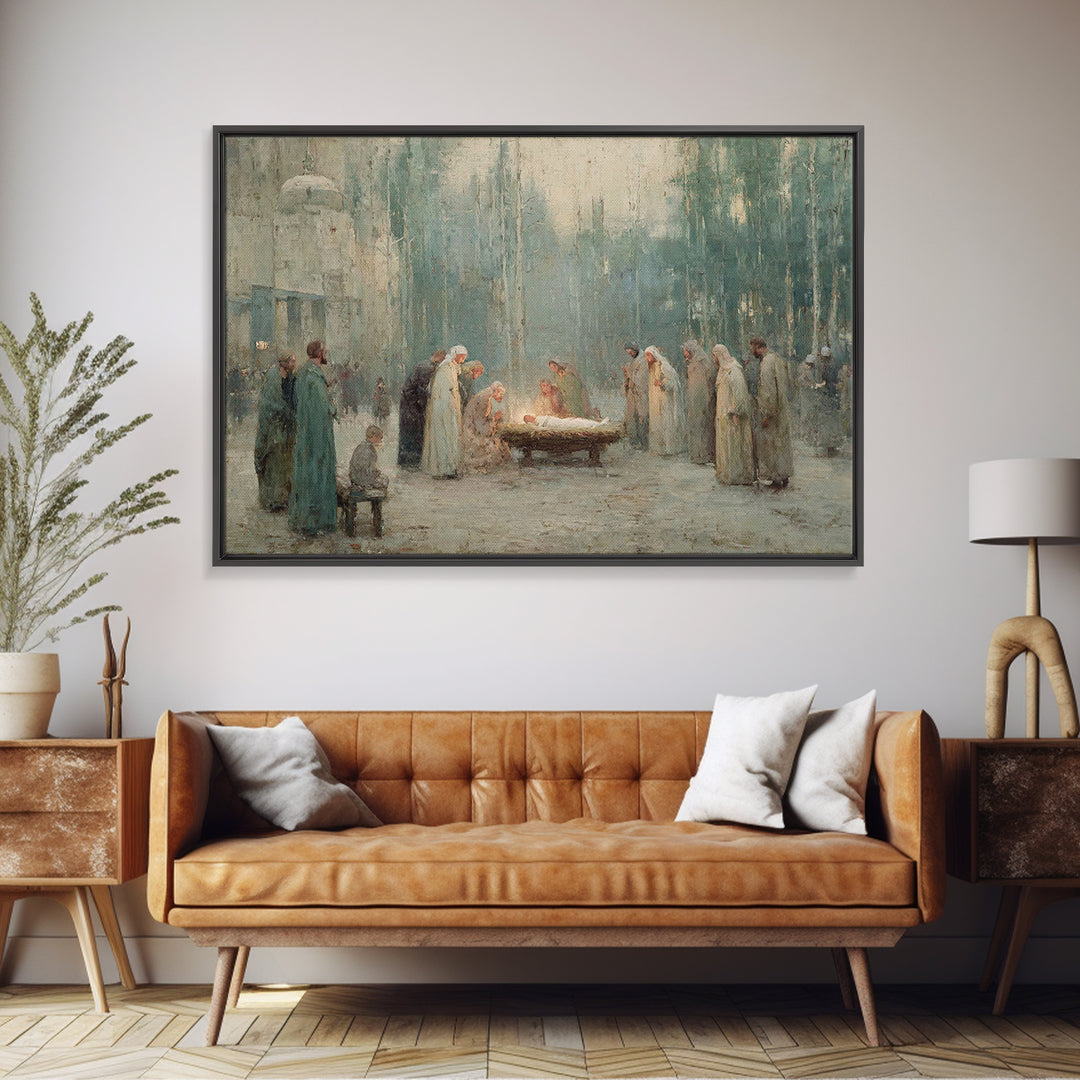 Midnight Nativity – Framed Canvas Print – Christian Wall Art – Jesus Painting – Christian Art Canvas – Christmas Art – Christian Gift