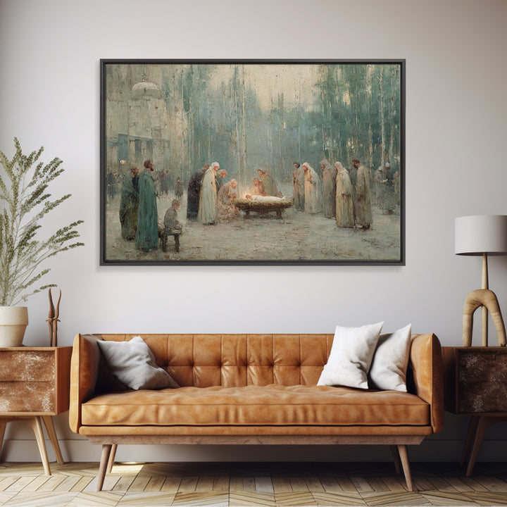 Midnight Nativity – Framed Canvas Print – Christian Wall Art – Jesus Painting – Christian Art Canvas – Christmas Art – Christian Gift