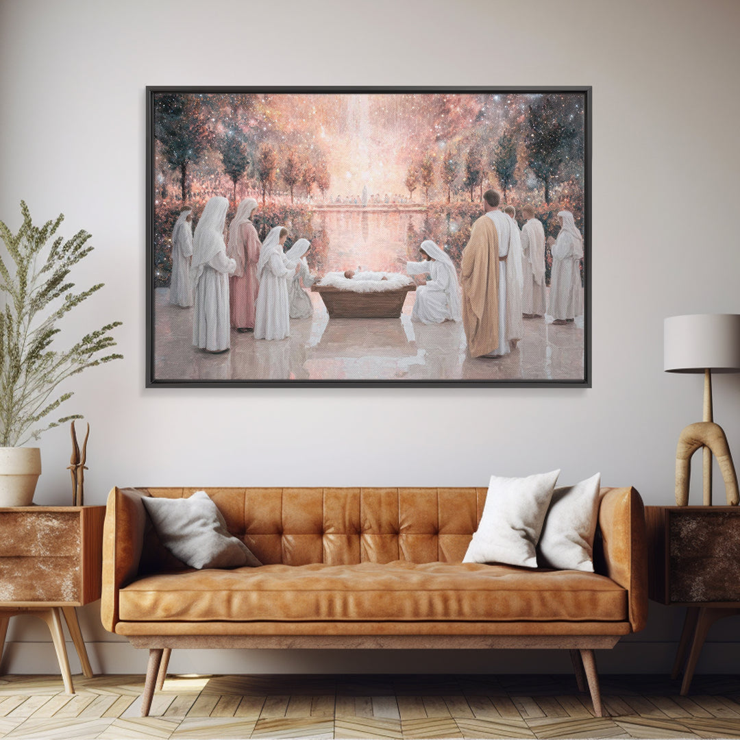 Celestial Birth – Framed Canvas Print – Jesus Painting – Christian Christmas Art – Christian Wall Art – Christian Art Canvas – Christian Gi