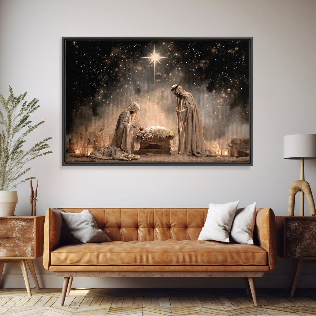Blessed Night – Framed Canvas Print – Christian Wall Art – Christian Christmas Art – Christian Gift – Jesus Painting – Christian Art Canvas