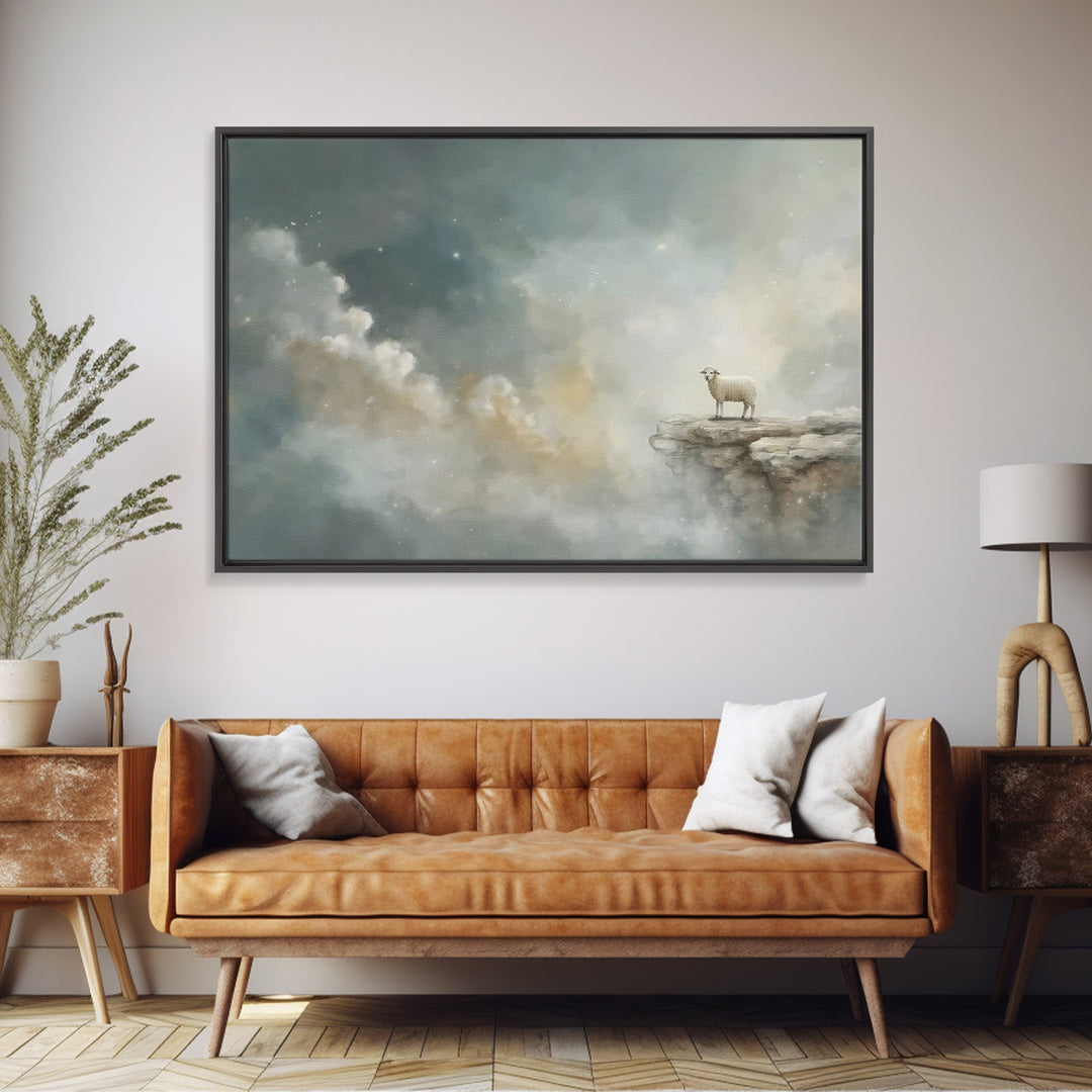 Cloudside Lamb – Framed Canvas Print – Christian Wall Art – Christian Art Canvas – Minimalist Christian Art – Modern Christian Art – Christ