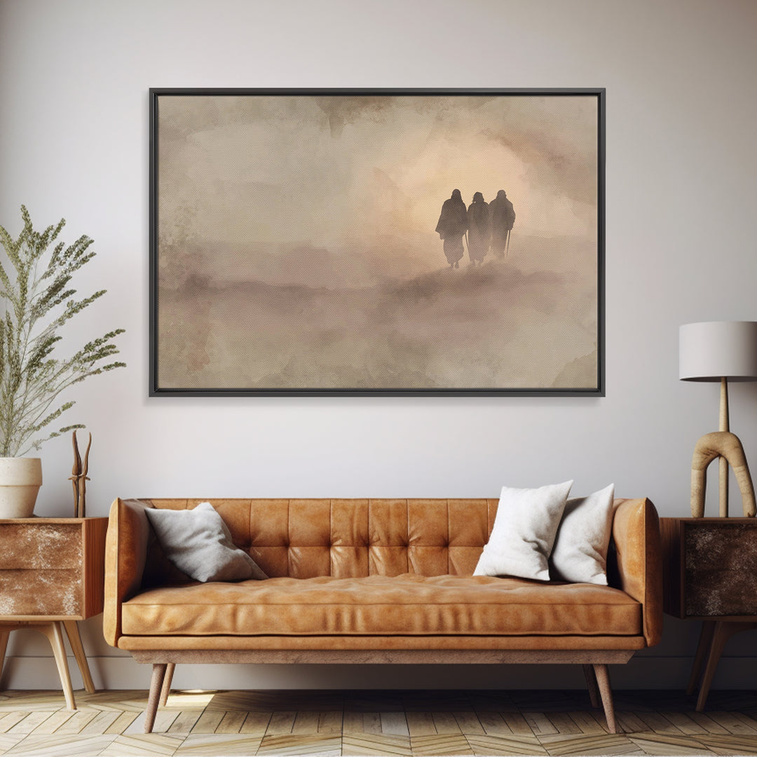 Three On The Road – Framed Canvas Print – Christian Wall Art – Christian Art Print – Christian Gift Ideas – Abstract Christian Art – Jesus