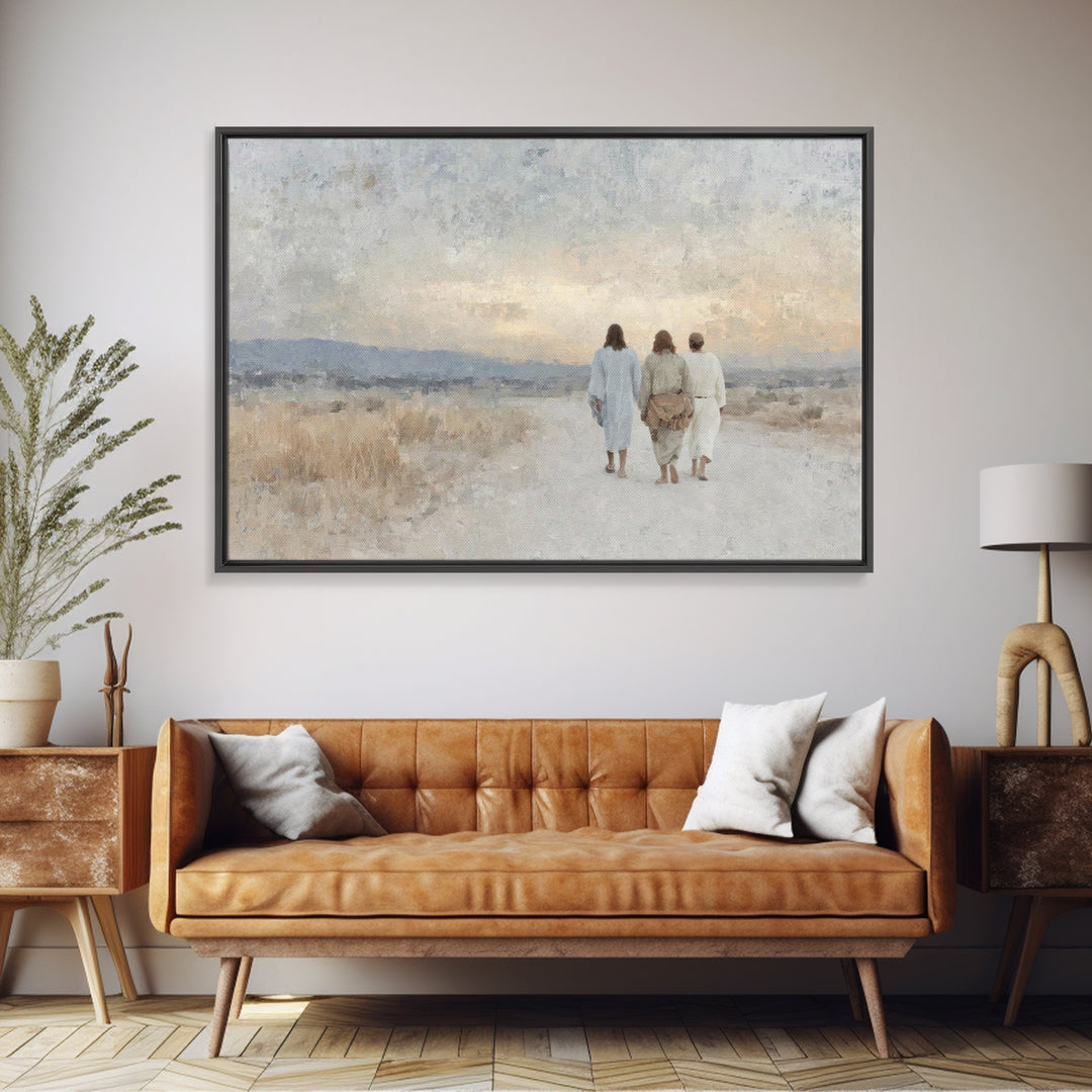 Quiet Morning Walk | Framed Canvas Print | Christian Wall Art | Christian Art Canvas | Large Jesus Painting | Subtle Christian Art | Christ