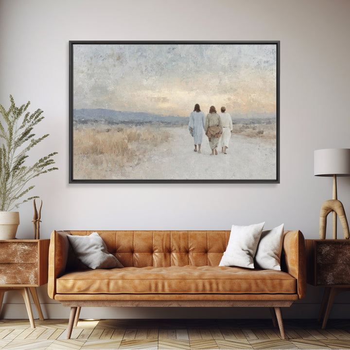 Quiet Morning Walk | Framed Canvas Print | Christian Wall Art | Christian Art Canvas | Large Jesus Painting | Subtle Christian Art | Christ