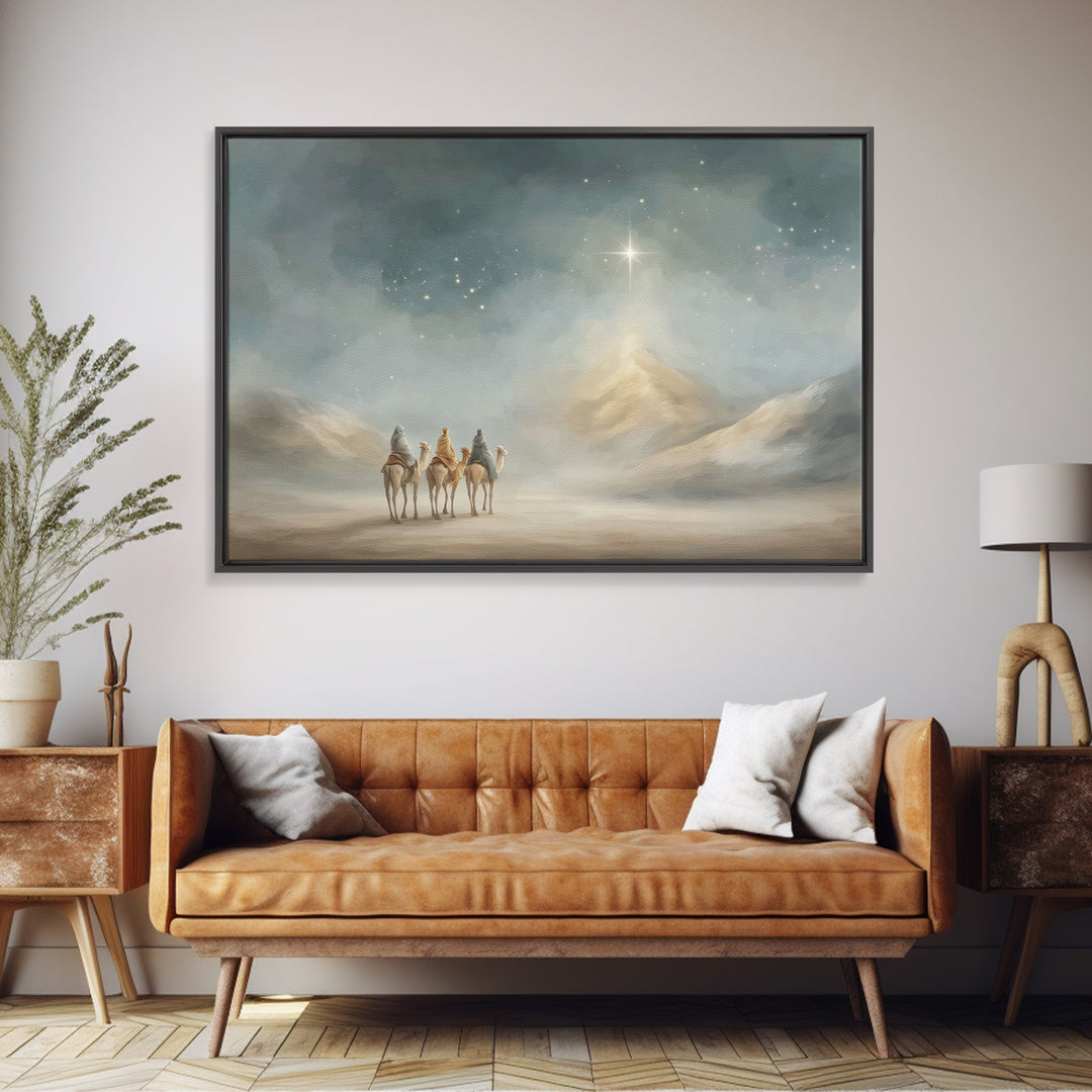 Mystic Star Road | Framed Canvas Print | Christmas Art Framed | Christian Wall Art | Christian Christmas Art | Jesus Painting | Christian A