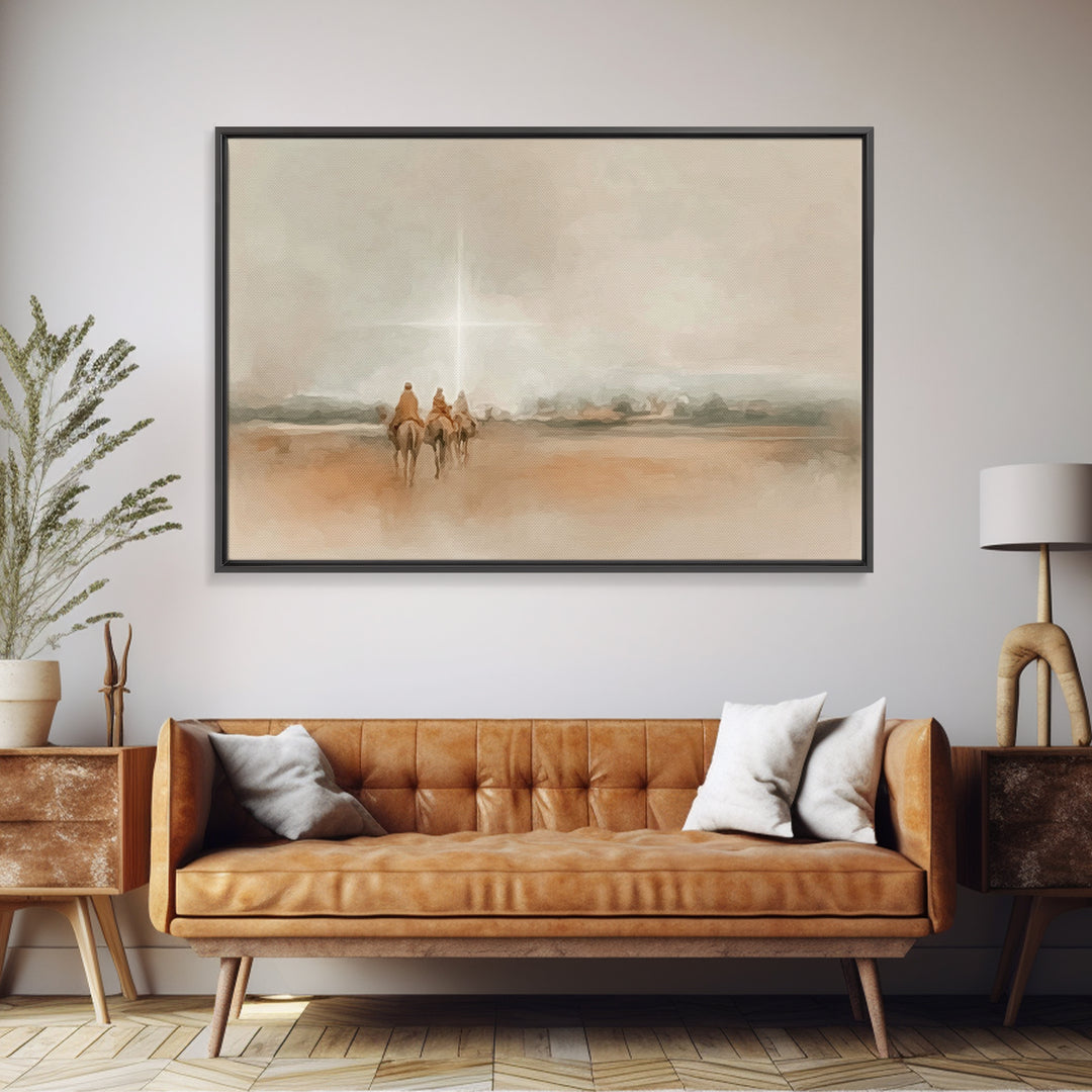 Bethlehem Light Path, Framed Canvas Print, Christian Art Canvas, Christmas Wall Art, Christian Christmas Art, Jesus Painting, Christmas Art