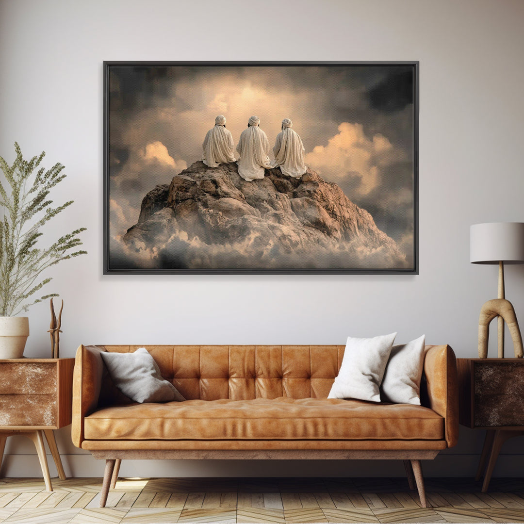 Sacred Summit Calm | Framed Canvas Print | Christian Wall Art | Christian Art Canvas | Jesus Painting | Moody Christian Art | Christian Gif