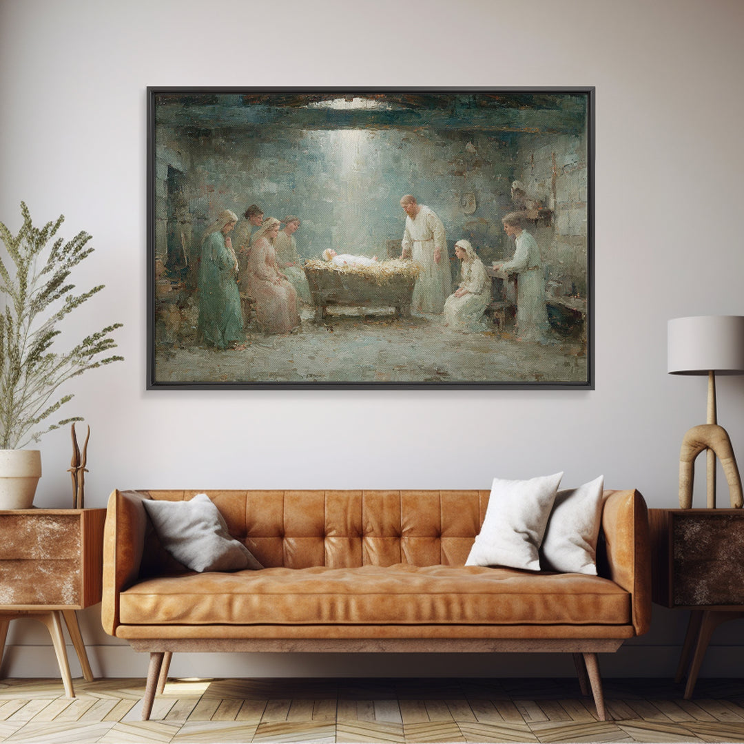 Holy Nativity – Framed Canvas Print – Christian Christmas Art – Birth Of Jesus Painting – Christian Wall Art – Christian Art Canvas