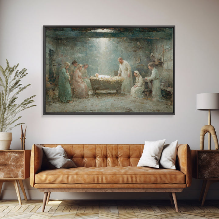 Holy Nativity – Framed Canvas Print – Christian Christmas Art – Birth Of Jesus Painting – Christian Wall Art – Christian Art Canvas
