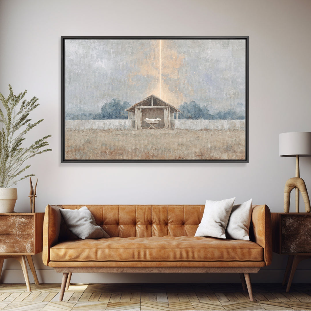 Manger Dawn, Framed Canvas Print, Christian Wall Art, Christian Christmas Art, Christian Art Canvas, Jesus Painting