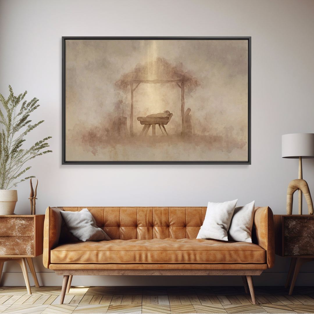 Sacred Manger – Framed Canvas Print – Christian Wall Art – Christian Christmas Art – Christian Art Canvas – Jesus Painting