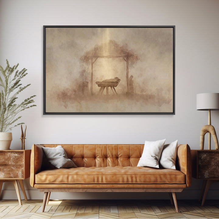 Sacred Manger – Framed Canvas Print – Christian Wall Art – Christian Christmas Art – Christian Art Canvas – Jesus Painting