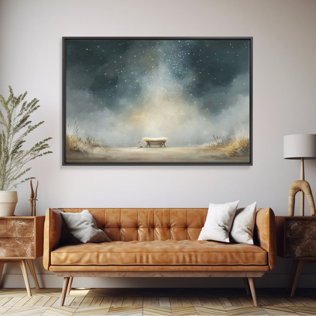 Holy Night Manger – Framed Canvas Print – Christian Wall Art – Christian Christmas Art – Jesus Painting – Christmas Canvas Wall Art