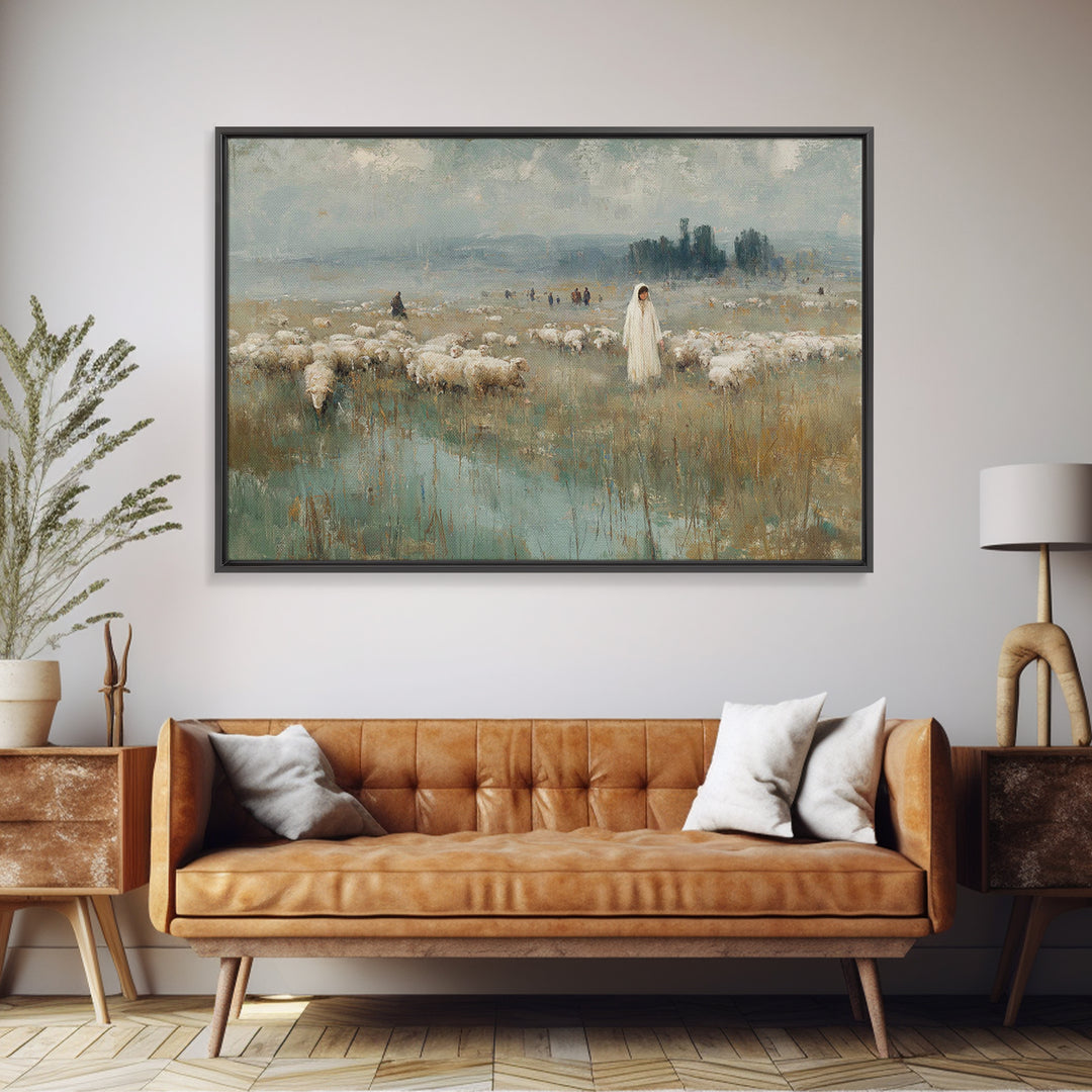 Pasture Of Peace – Framed Canvas Print – Christian Art Canvas – Christian Wall Art – Christian Art Painting – Christian Art