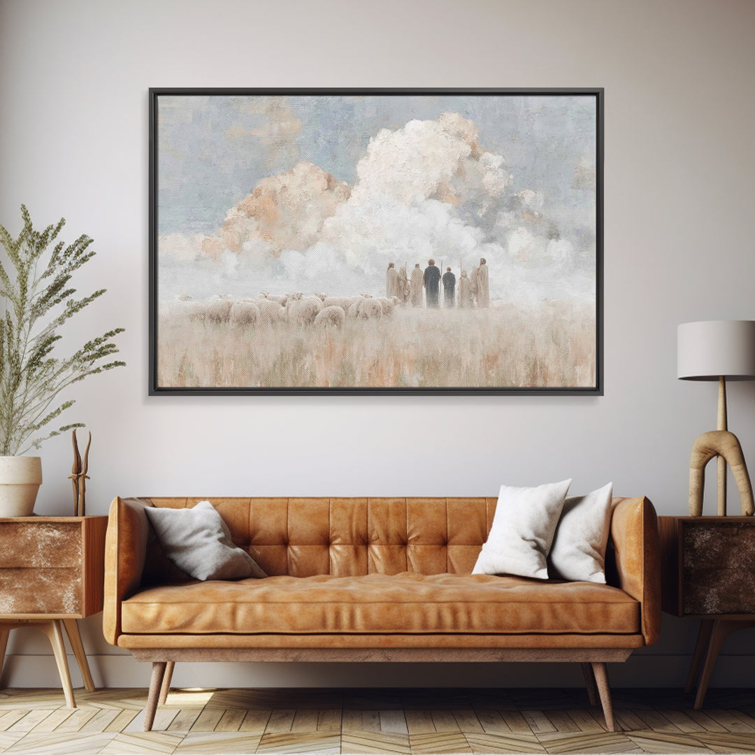 Cloudside Shepherds – Framed Canvas Print – Christian Art Canvas – Christian Christmas Art – Christmas Wall Art – Pastoral Christian Art