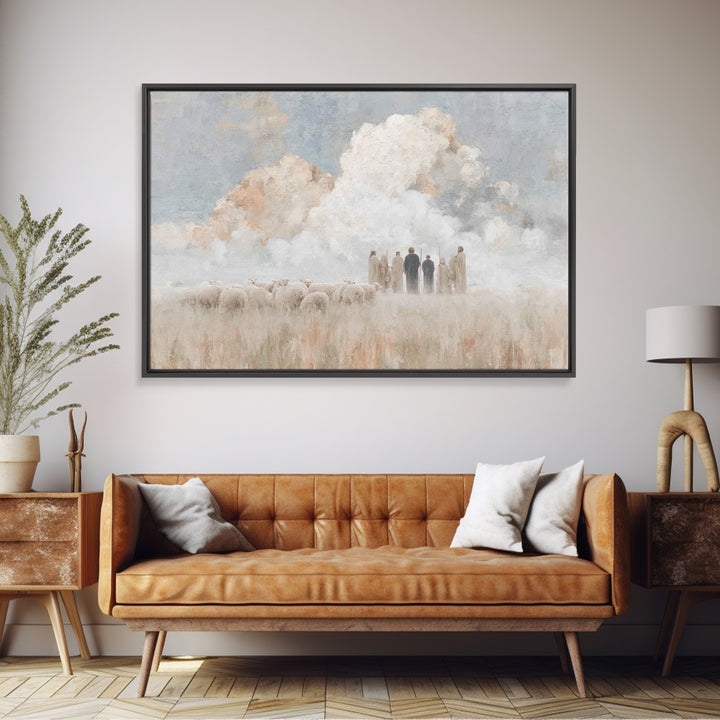 Cloudside Shepherds – Framed Canvas Print – Christian Art Canvas – Christian Christmas Art – Christmas Wall Art – Pastoral Christian Art