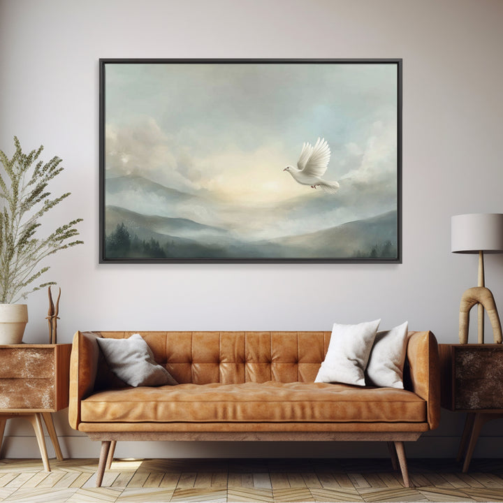 Heavenly Dove Light, Framed Canvas Print, Christian Wall Art, Christian Art Canvas, Christmas Art Prints, Christian Gift, Subtle Christian