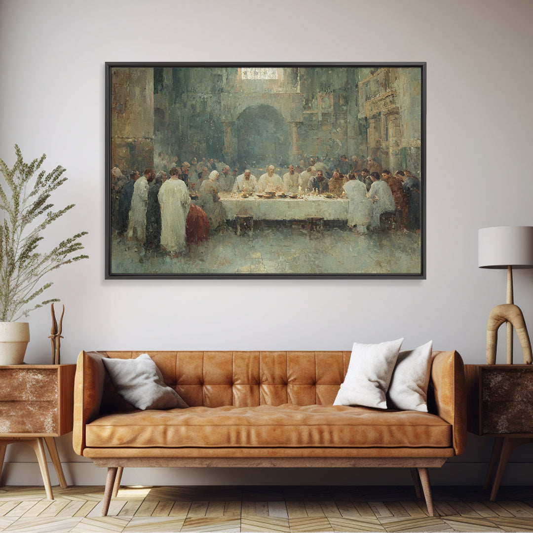Holy Supper Glow, Framed Canvas Print, Christian Wall Art, Christian Art Canvas, Christian Paintings, Jesus Art Print, Christian Decor
