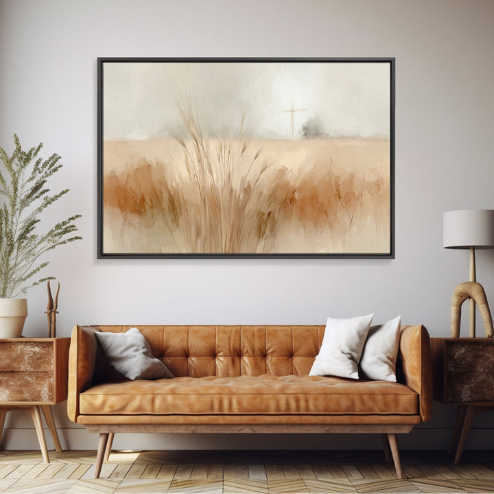 Cross And Harvest | Framed Canvas Print | Christian Wall Art | Christian Art Canvas | Christian Painting | Christmas Art Work | Christian D