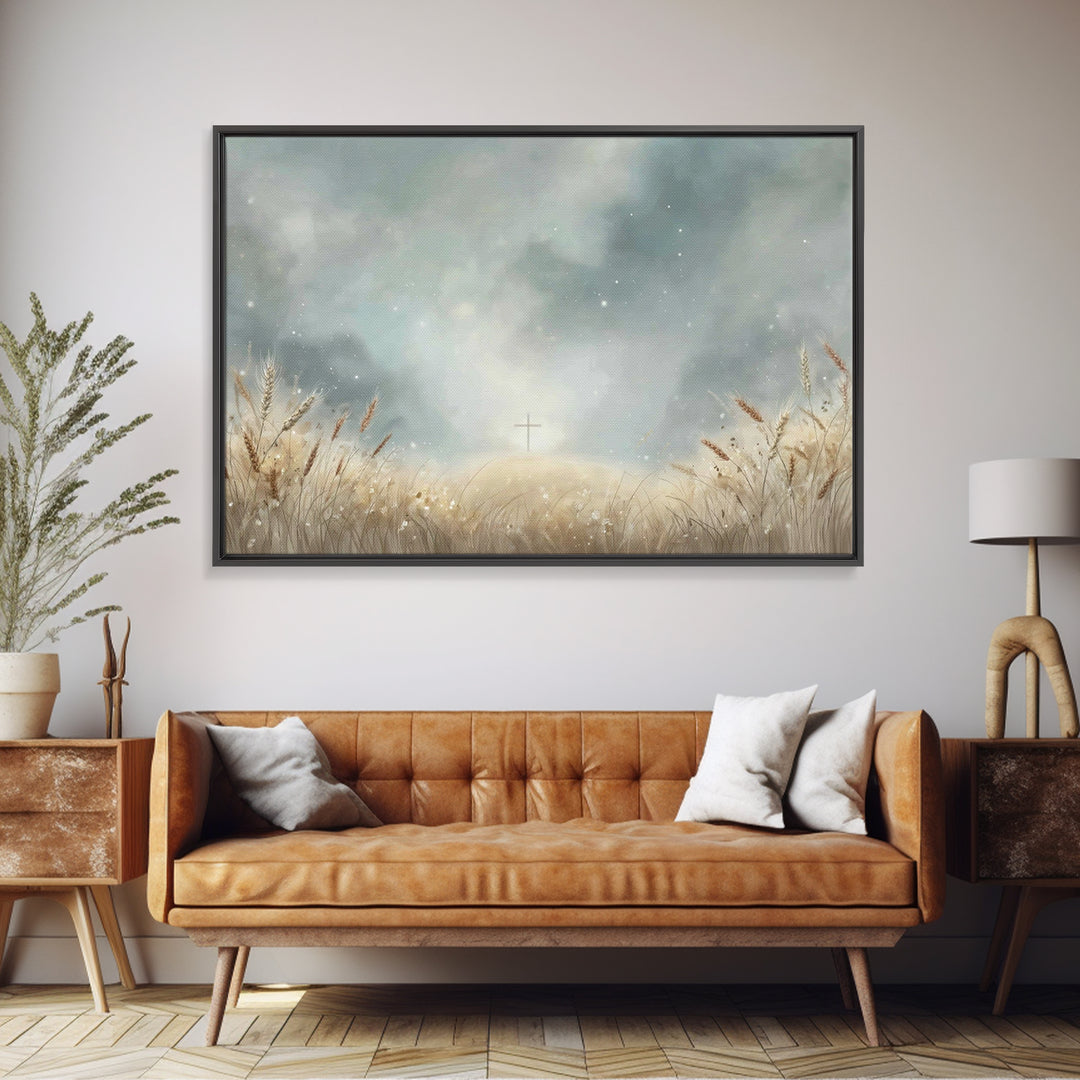 Harvest Dawn, Framed Canvas Print, Christian Wall Art, Christian Art Canvas, Christian Painting, Christian Christmas Art, Christian Decor