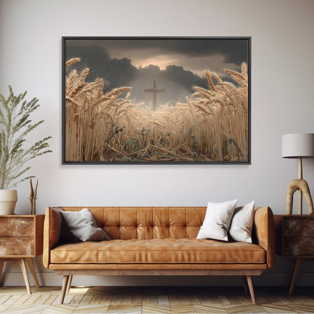 Wheatland Cross - Framed Canvas Print - Christian Wall Art - Christian Art Print - Jesus Painting - Christian Decor - Christian Gift Ideas