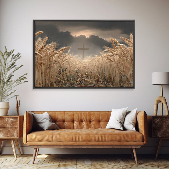 Wheatland Cross - Framed Canvas Print - Christian Wall Art - Christian Art Print - Jesus Painting - Christian Decor - Christian Gift Ideas